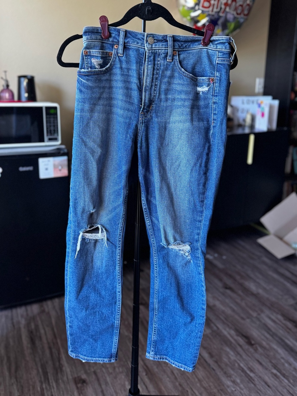 GAP Distressed Mid-Blue Straight-Leg Jeans